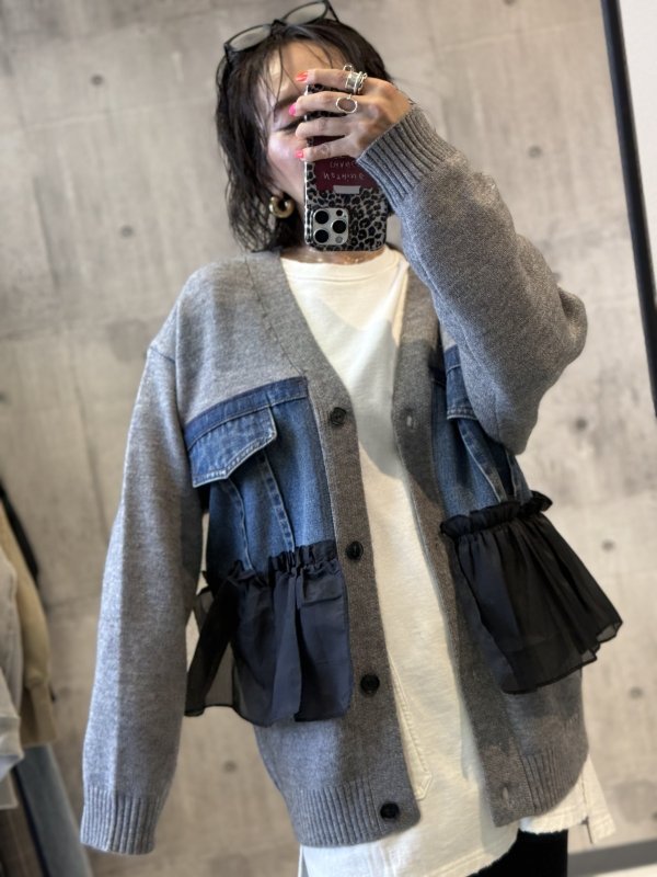 画像7:  期間限定/ご予約5倍ポイント   生産枠限り    【８/１９ 展示会LIVE】デニム/シアードッキング肉厚もっちりデザインカーデ（予約/10月） (7)