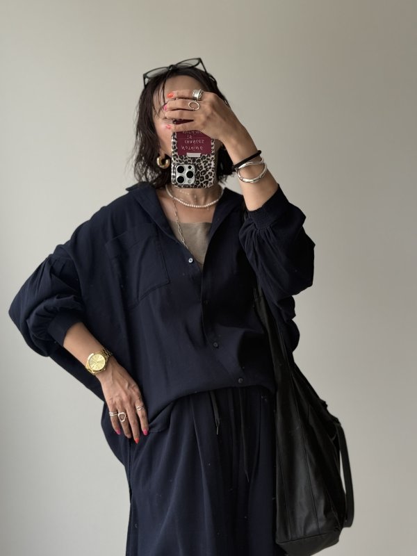 画像3:  【8/28晩夏〜秋アイテム/コーデLIVE】  高島縮バンドカラーオーバーシャツ（セットアップ可能） (3)