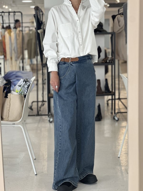 画像5:  おすすめデニムとセットアップ可能   ご予約ポイント5倍   【10/21 LIVE / Margaux Viintage】ライトオンスデニムフリルシャツ（予約/1-2） (5)