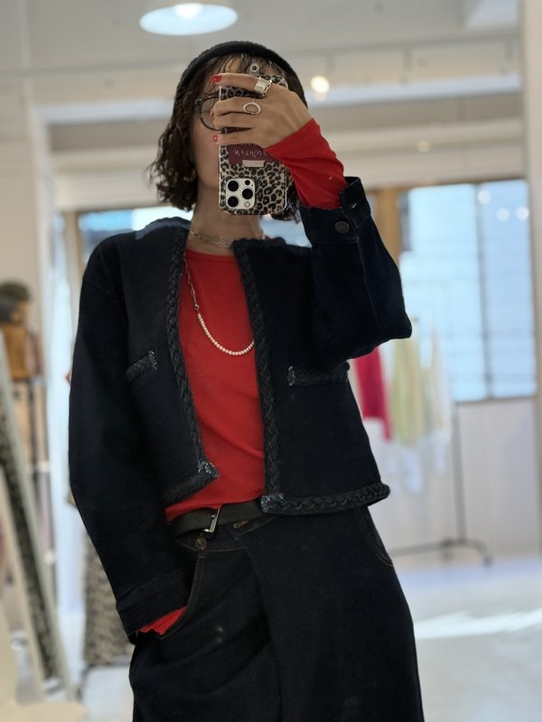 画像1:  おすすめデニムとセットアップ風に着てもOKI   ご予約ポイント5倍   【10/21 LIVE / Margaux Viintage】編みこみデニムジャケット（予約/1-2） (1)