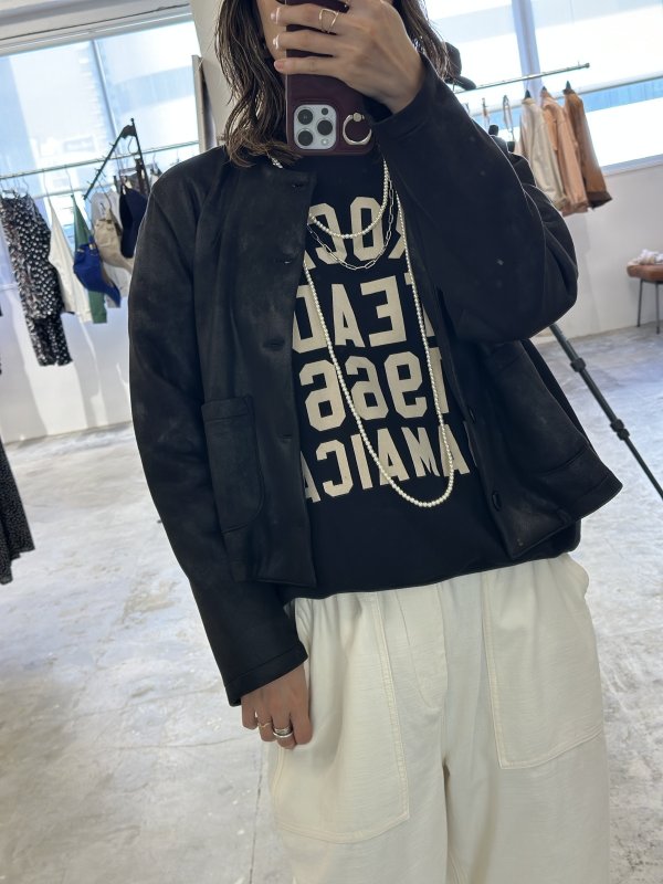 画像3:  超ー伸びます！ 前回展のスカート、ビスチェともセットアップ可能   ご予約ポイント10倍   【10/23 LIVE / LE MELANGE】レザーライクカーデブルゾン（予約/2-3） (3)