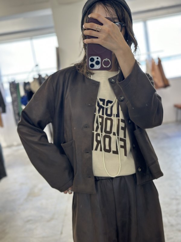 画像1:  超ー伸びます！ 前回展のスカート、ビスチェともセットアップ可能   ご予約ポイント10倍   【10/23 LIVE / LE MELANGE】レザーライクカーデブルゾン（予約/2-3） (1)