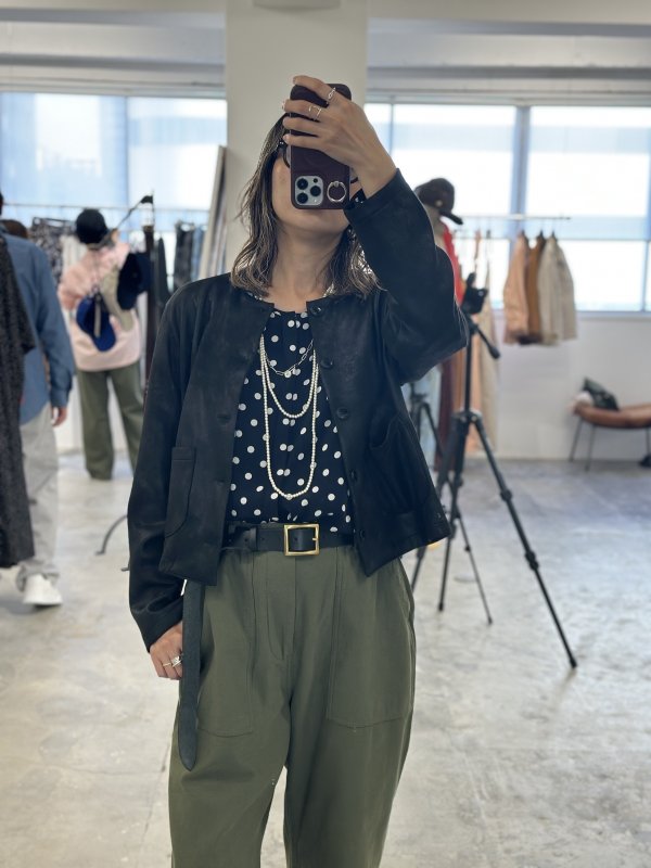 画像6:  超ー伸びます！ 前回展のスカート、ビスチェともセットアップ可能   ご予約ポイント10倍   【10/23 LIVE / LE MELANGE】レザーライクカーデブルゾン（予約/2-3） (6)