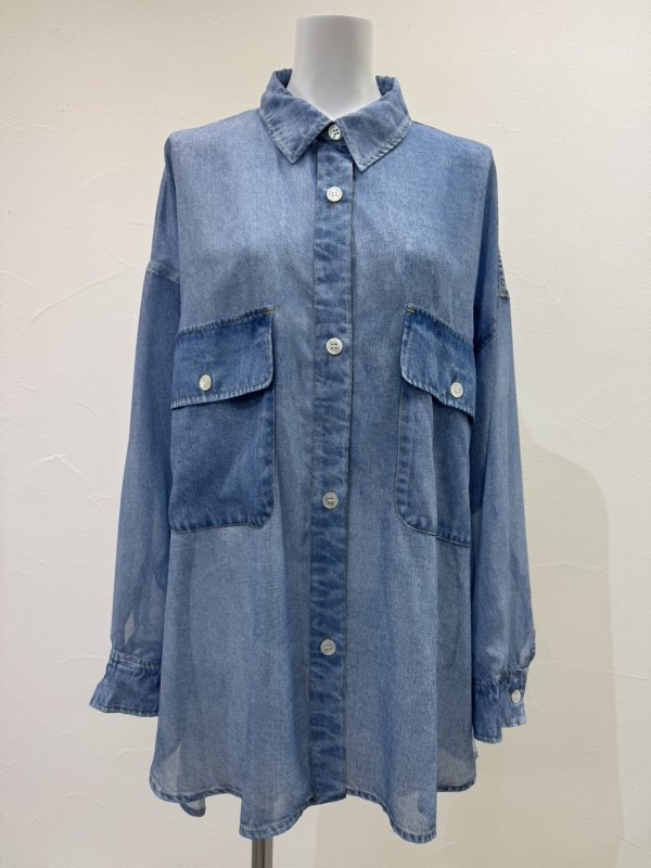 画像3:  MAYUKA愛用リピート買いアイテム   ご予約ポイント10倍   【10/27 LIVE / CYAN TOKYO】デニム転写シフォンシャツ（予約/2-3） (3)