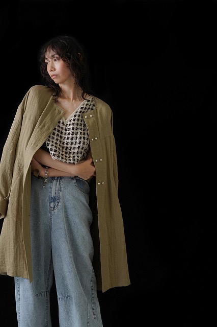 ●CYAN TOKYO●期間限定●ご予約5倍ポイント対象●【10/17 LIVEご紹介アイテム】パールボタンミリタリーリネンコート（予約/2-3）