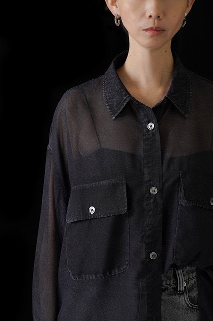 ●CYAN TOKYO●期間限定●ご予約5倍ポイント対象●【10/17 LIVEご紹介アイテム】デニム転写シフォンシャツ（予約/2-3）