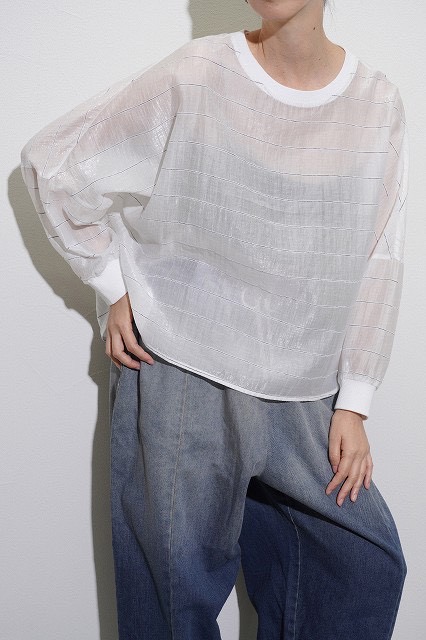 ●CYAN TOKYO●期間限定●ご予約5倍ポイント対象●【10/17 LIVEご紹介アイテム】グロッシーシアーボーダーブラウス（予約/2-3）