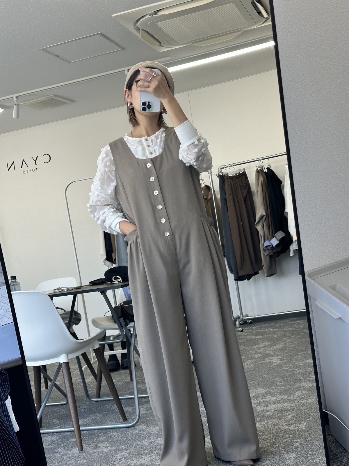 ●CYAN TOKYO●期間限定●ご予約5倍ポイント対象●【10/17 LIVEご紹介アイテム】ギャザーポケットサロペット（予約/3-4）