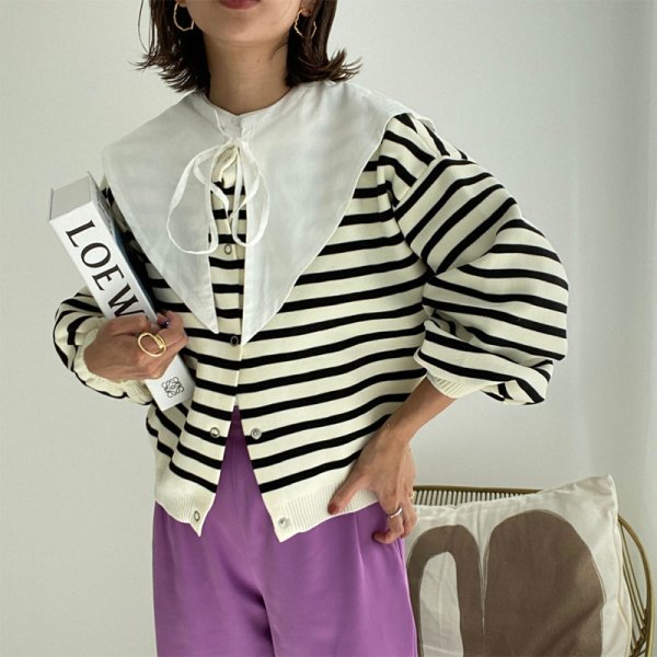 画像7: ●SALE●【liveご紹介アイテム】前後着用OK!2way!! border balloon sleeve cardigan (7)