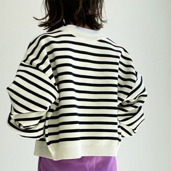 画像8: ●SALE●【liveご紹介アイテム】前後着用OK!2way!! border balloon sleeve cardigan (8)