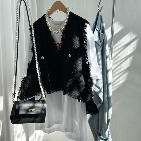 画像6: ●激推し●低身長さんも高身長さんもバランスよく着れるツイードベスト●新色登場●【LIVEご紹介アイテム】tweed short vest (6)