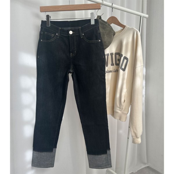 画像2: ●革命デニムシリーズ●【LIVEご紹介アイテム】●受注●裏起毛ロールアップデザインスキニーデニム (2)