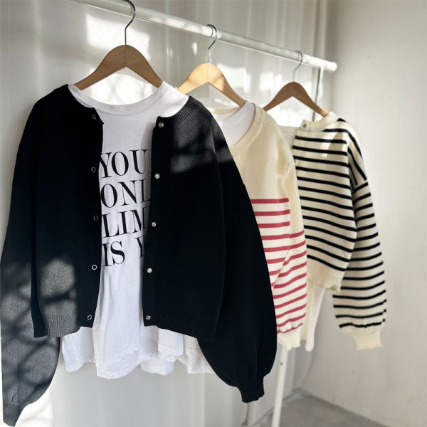 画像3: ●SALE●【liveご紹介アイテム】前後着用OK!2way!! border balloon sleeve cardigan (3)