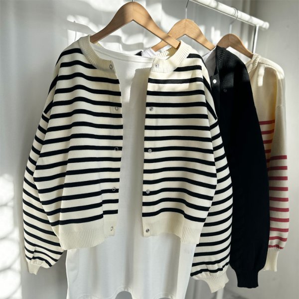 画像2: ●SALE●【liveご紹介アイテム】前後着用OK!2way!! border balloon sleeve cardigan (2)