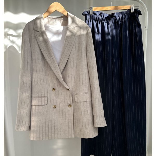 画像3: ●SALE●【LIVEご紹介アイテム】●リネンライクピンストライプWジャケット(ワイドパンツとセットアップ可能) (3)