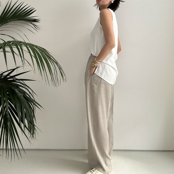 画像8: ●SALE●【LIVEご紹介アイテム】リネンライクピンストライプワイドパンツ(ジャケットとセットアップ可能) (8)