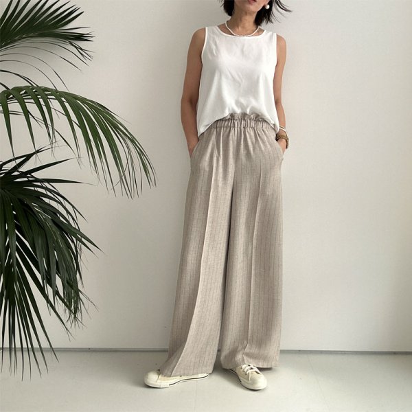 画像9: ●SALE●【LIVEご紹介アイテム】リネンライクピンストライプワイドパンツ(ジャケットとセットアップ可能) (9)