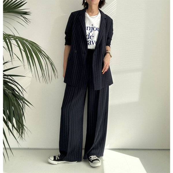 画像12: ●SALE●【LIVEご紹介アイテム】●リネンライクピンストライプWジャケット(ワイドパンツとセットアップ可能) (12)