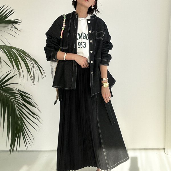 画像5: ●デニム×プリ―ツドッキング(セットアップ可能)●【LIVEご紹介アイテム】プリーツドッキングデニムスカート (5)