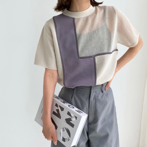 画像5: ●シアーの透け感が場所によって違う●【LIVEご紹介アイテム】ブロックデザインシアートップス (5)