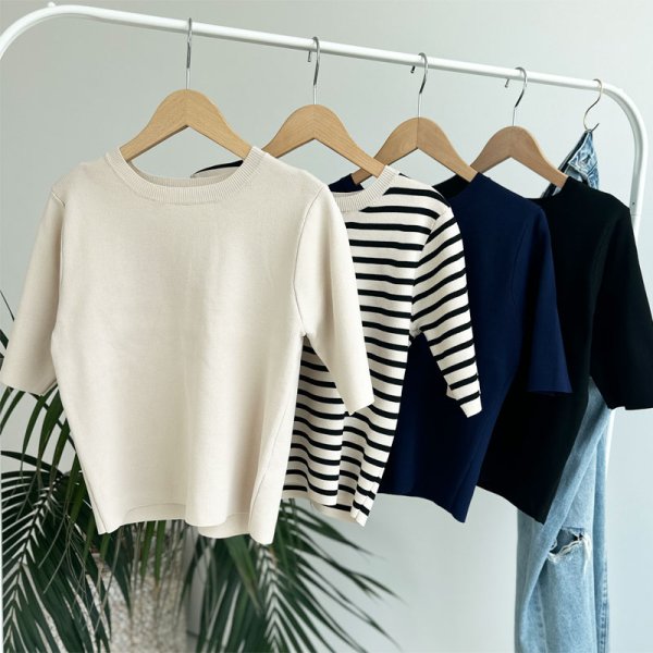 画像2: ●SALE●ありそうでない!?シルエットバランス【LIVEご紹介アイテム】●5分袖ショートニット (2)