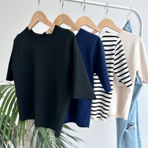 画像3: ●SALE●ありそうでない!?シルエットバランス【LIVEご紹介アイテム】●5分袖ショートニット (3)