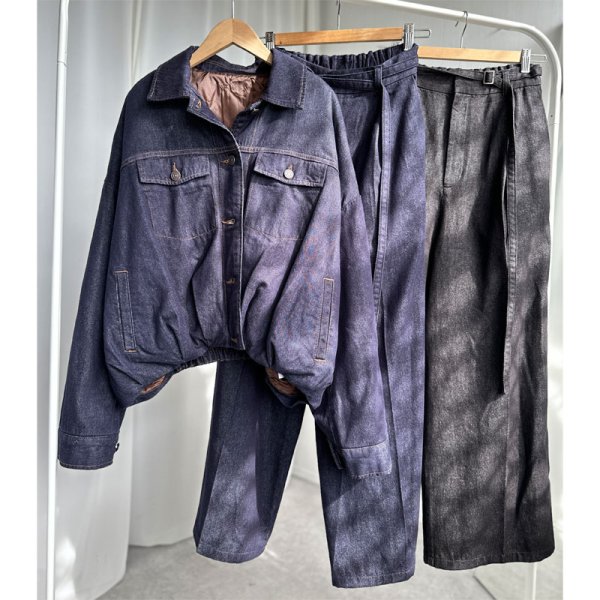 画像2: ●中綿入りのデニムジャケット【LIVEご紹介アイテム】コクーン中綿デニムジャケット（セットアップ可能） (2)