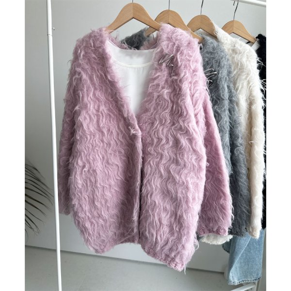 画像7: ●メーカー在庫限り●半額!!SALE●30日まで●【11/28 LIVEアイテム】●ブローチ付シャギーニットカーディガン (7)