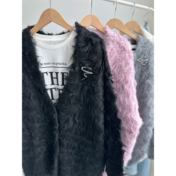 画像3: ●メーカー在庫限り●半額!!SALE●30日まで●【11/28 LIVEアイテム】●ブローチ付シャギーニットカーディガン (3)