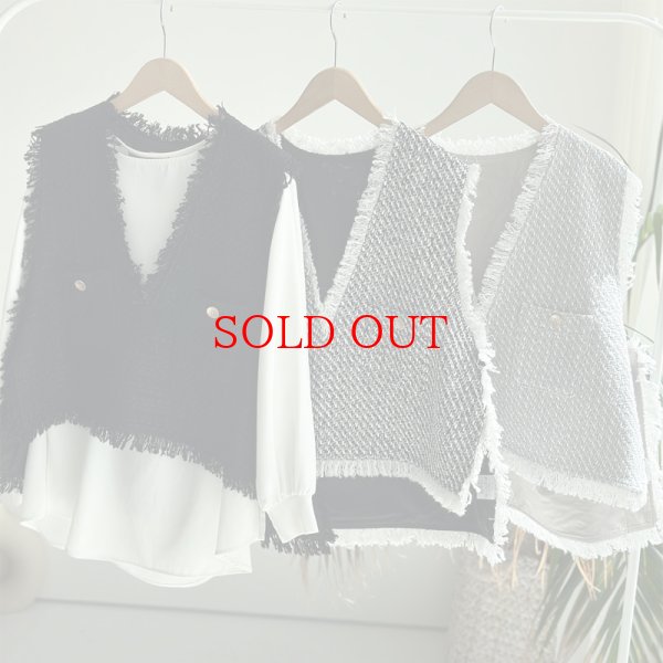 画像1: ●SALE●【12/16 LIVEアイテム】●低身長さんも高身長さんもバランスよく着れるツイードベスト●（ブラック×ホワイト） (1)