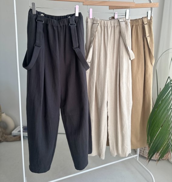 画像2: ●サロペとしてもパンツとしても使える◎【3/24 LIVEご紹介アイテム】●2wayリネンカーブサロペ (2)