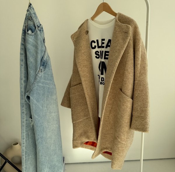 画像2: ●配色が可愛い●【LIVEご紹介アイテム】BIGポケット配色ウールコート (2)