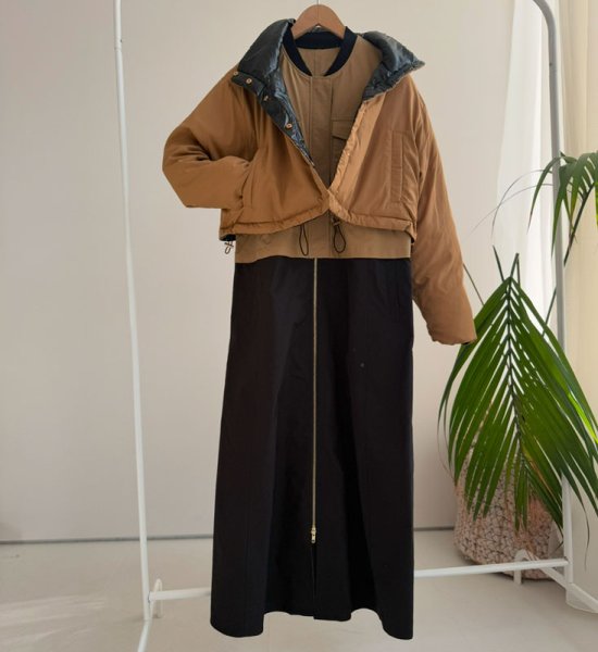 画像2: ●【 LIVEご紹介アイテム】●配色ワンピース＋中綿ショートジャケットSET (2)