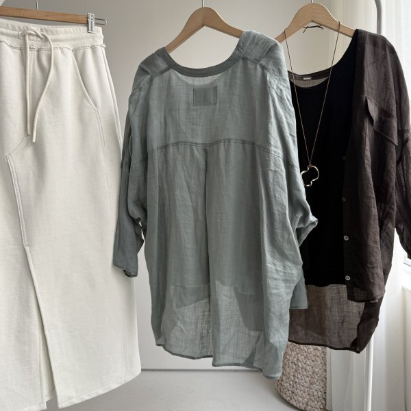 画像3: ●大人のリネンシャツカーデ【5/20 LIVEアイテム】ゆるっとリネンノーカラーシャツ (3)