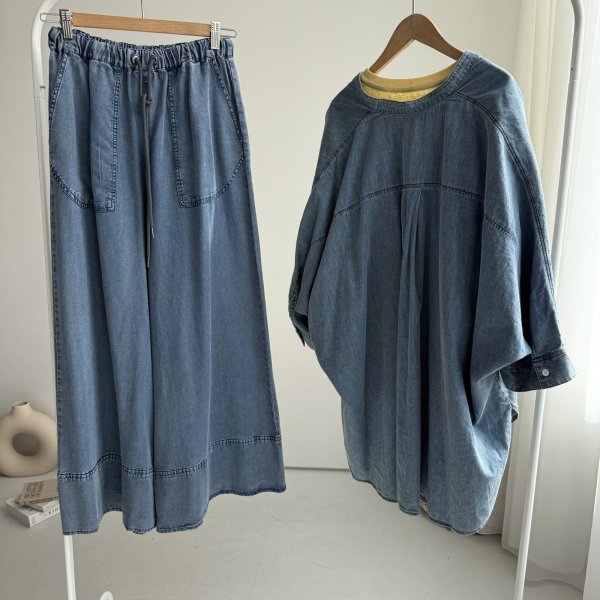 画像4: ●春夏の羽織にオススメ【6/3 LIVEご紹介アイテム】タックオーバーデニムシャツ (4)