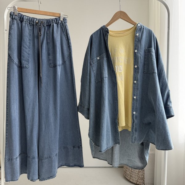 画像2: ●春夏の羽織にオススメ【6/3 LIVEご紹介アイテム】タックオーバーデニムシャツ (2)