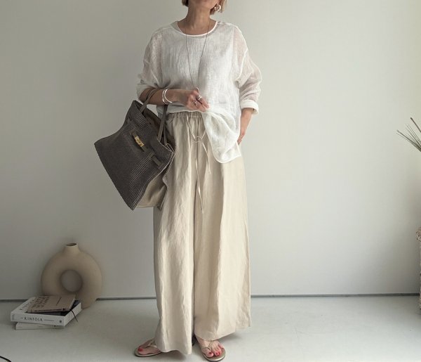 画像2: ●くたっとリネンの風合い◎【5/10 LIVEご紹介アイテム】リネン混イージーパンツ (2)