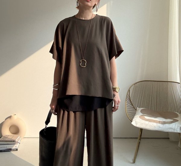 画像6: ●晩夏-秋に使える大人のセットアップ●【8/23 LIVEアイテム】ストレッチジョーゼットボックストップス（セットアップ可能）パンツ別売 (6)