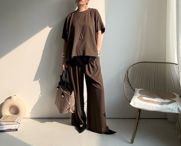 画像6: ●Lさん〜にもオススメ◎晩夏-秋に使える大人のセットアップ●【8/23 LIVEアイテム】ストレッチジョーゼットパンツ（セットアップ可能）トップス別売 (6)