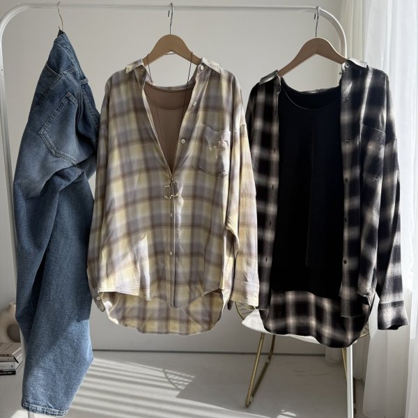 画像1: ●コーデのワンポイントに【8/27 LIVEアイテム】大人っぽいニュアンスカラーチェックシャツ (1)