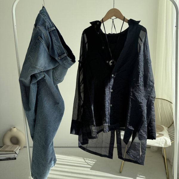 画像2: ●バックスリットが素敵【9/3 LIVEアイテム】バックスリットシアーBIGシャツ (2)