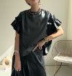 画像1: ●【9/6 LIVEアイテム】タックフリル袖デザインレザートップス (1)