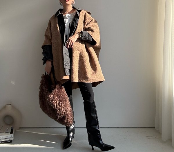 画像2: ●リバーシブル!!【10/23 LIVEアイテム】リバーシブルボアポンチョコート (2)