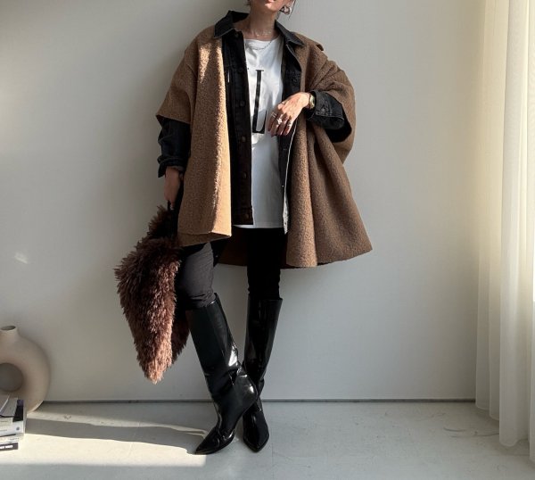 画像4: ●リバーシブル!!【10/23 LIVEアイテム】リバーシブルボアポンチョコート (4)