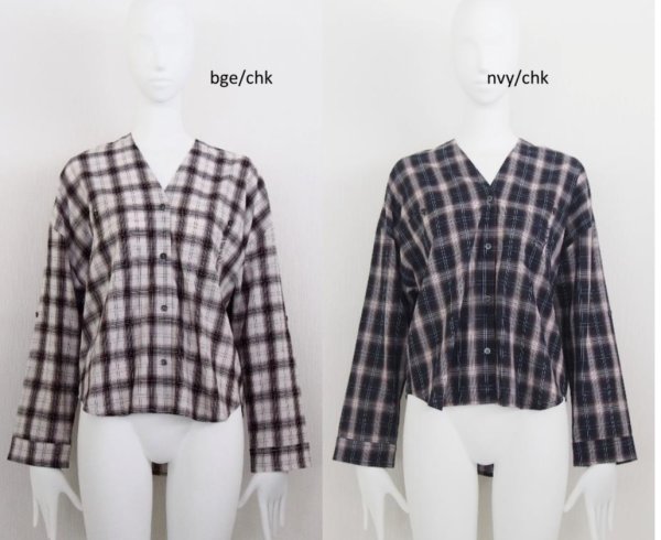 画像5: ●期間限定●数量限定●ご予約5倍ポイント対象●【11/7 LIVEご紹介アイテム】刺繍ロゴノーカラーチェックシャツ（予約/2-3） (5)