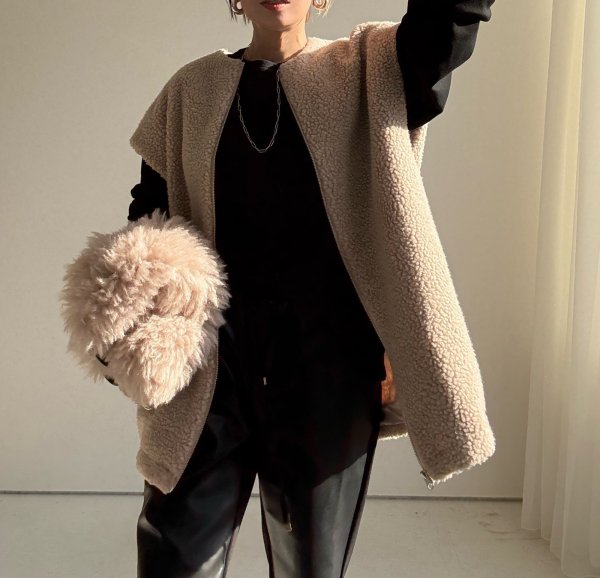 画像1: ●アウターにあわせても◎【11/14 LIVEアイテム】フレンチスリーブボアベスト (1)