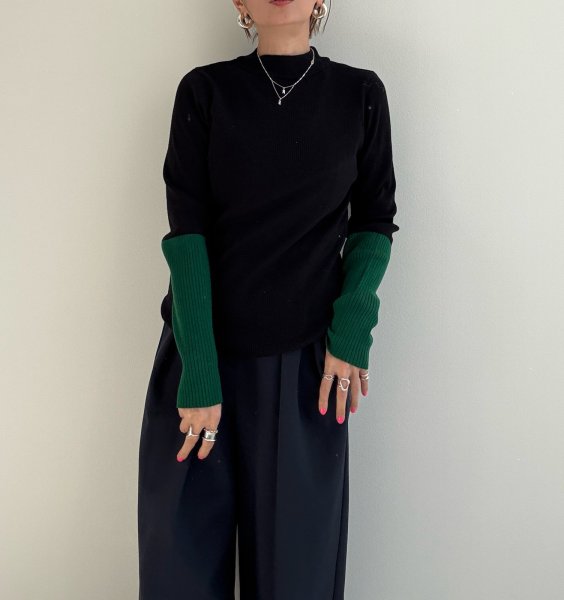 画像4: ●びよーんと伸びるリブニット【12/9 LIVEアイテム】配色アームウォーマーリブニット (4)