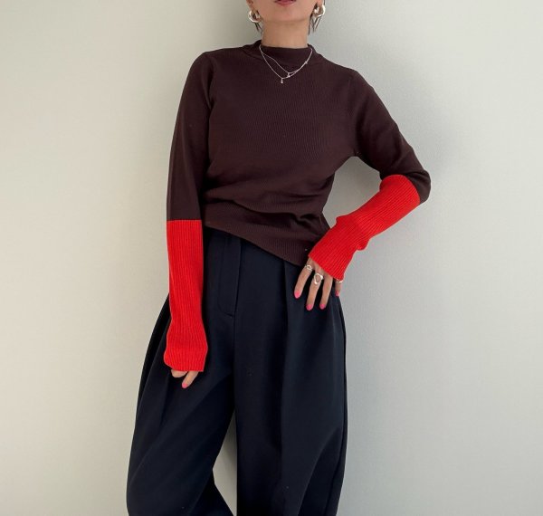 画像3: ●びよーんと伸びるリブニット【12/9 LIVEアイテム】配色アームウォーマーリブニット (3)