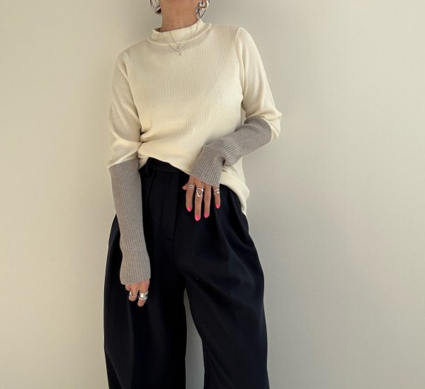 画像2: ●びよーんと伸びるリブニット【12/9 LIVEアイテム】配色アームウォーマーリブニット (2)