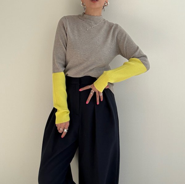 画像1: ●びよーんと伸びるリブニット【12/9 LIVEアイテム】配色アームウォーマーリブニット (1)